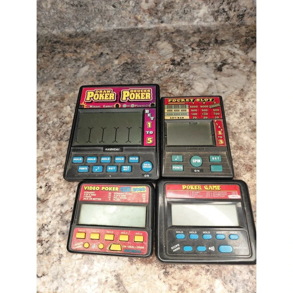 Lot of 4 Radica Handheld Games Poker, Slots, and Poker Slots Untested As Is